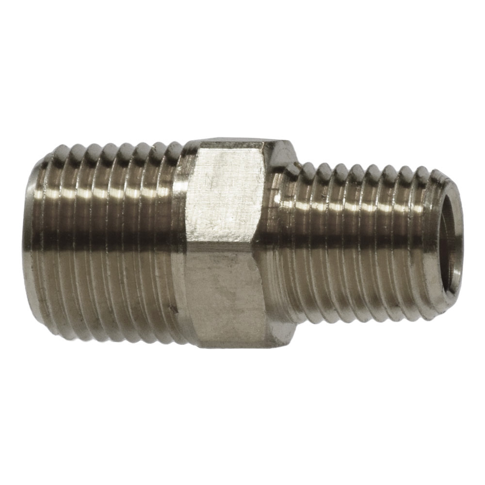 1/4 X 1/8 LP RED. HEX NIPPLE NICKEL PLAT