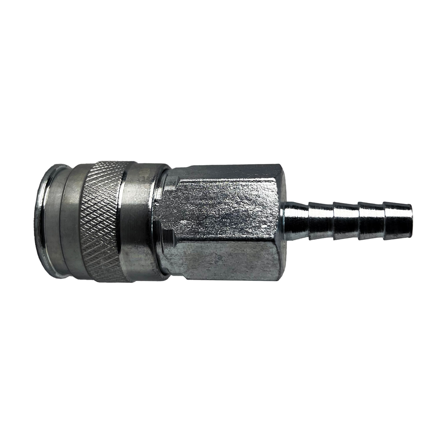 3/8 UNIV CPLR 1/4 BARB 250PSI STL